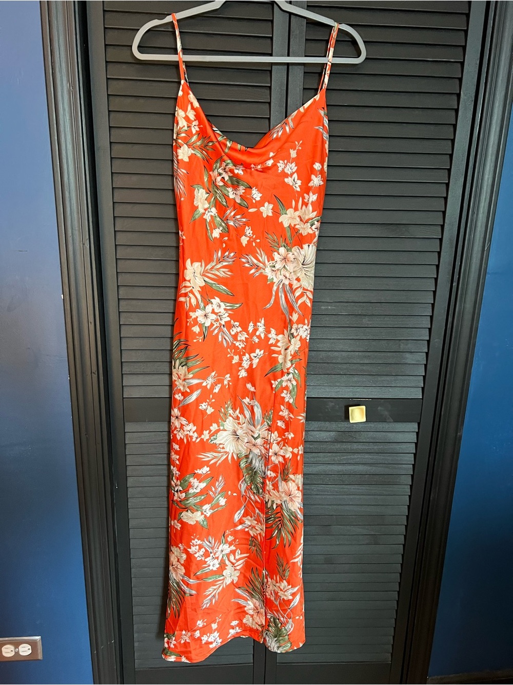 Tropical Cowl Slip Dress in Bright Orange